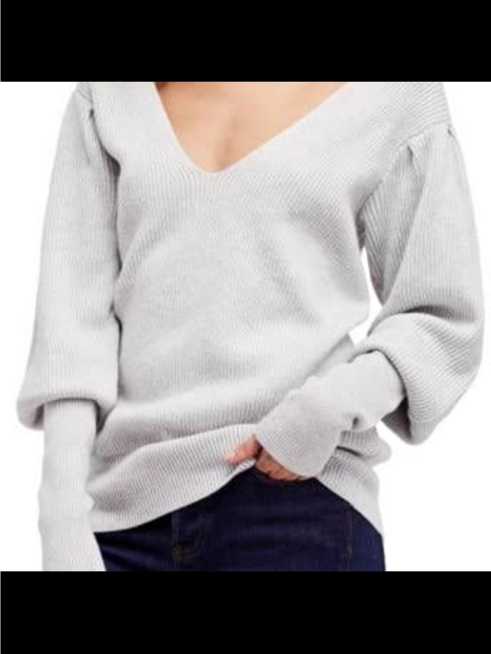 Free People Soft Light Gray V-Neck Knit Sweater